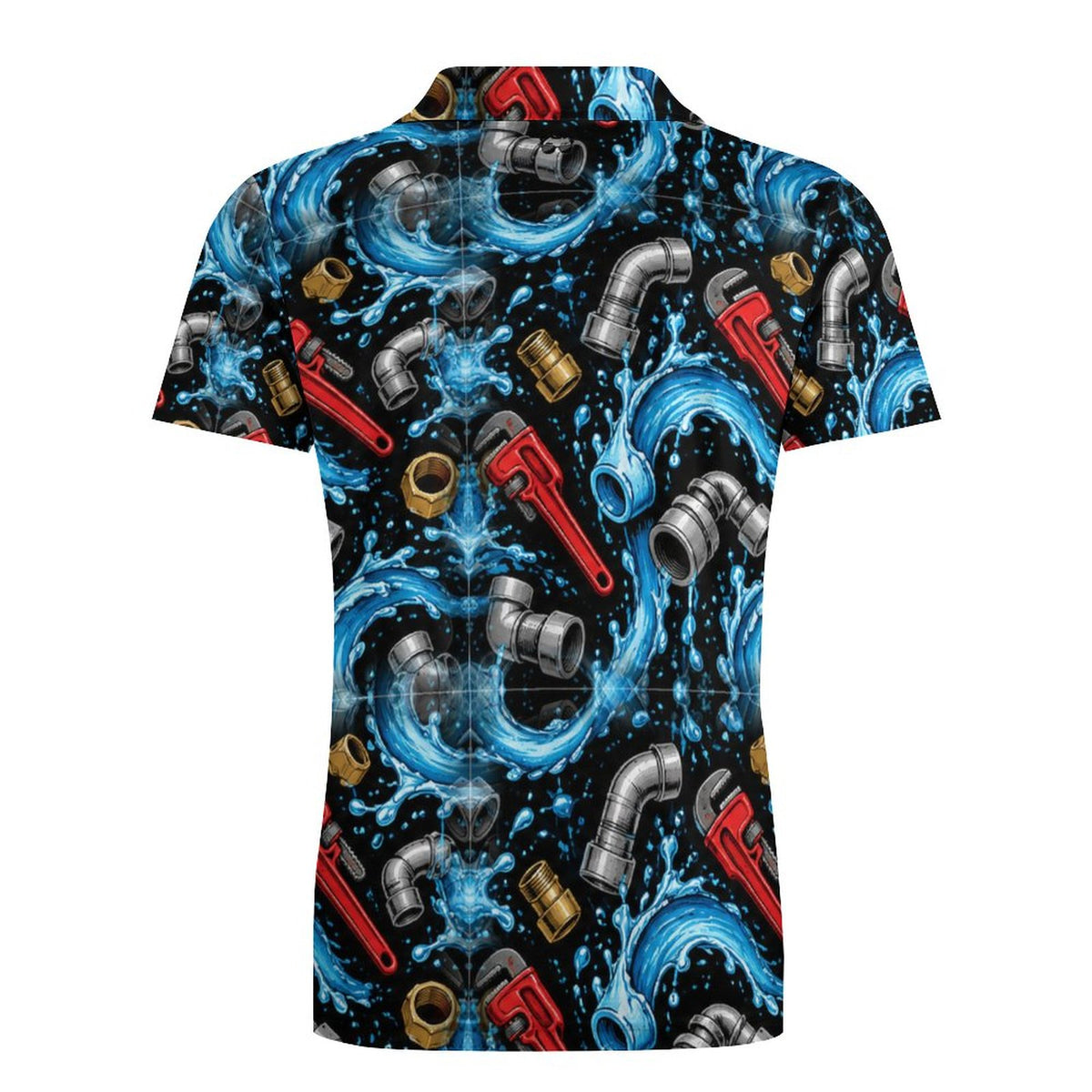Plumber Polo UPF50+ 180gsm Cooling Polyester Men's POLO T-shirt(All-Over Printing) Shop plumber polos and shirts with bold plumbing-inspired patterns featuring tools, pipes, wrenches, and trade design
