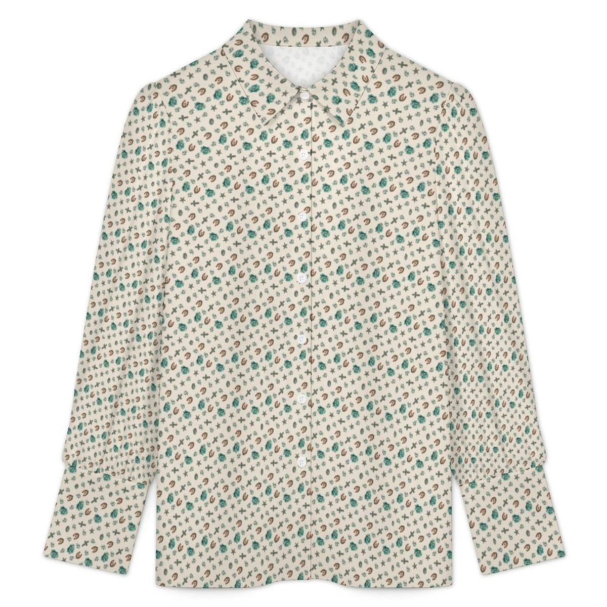 Women's Chic Western Satin Lantern Sleeve Long Sleeve Blouse(All-Over Printing)