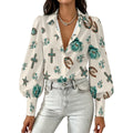 Women's Satin Lantern Sleeve Long Sleeve Blouse(All-Over Printing)