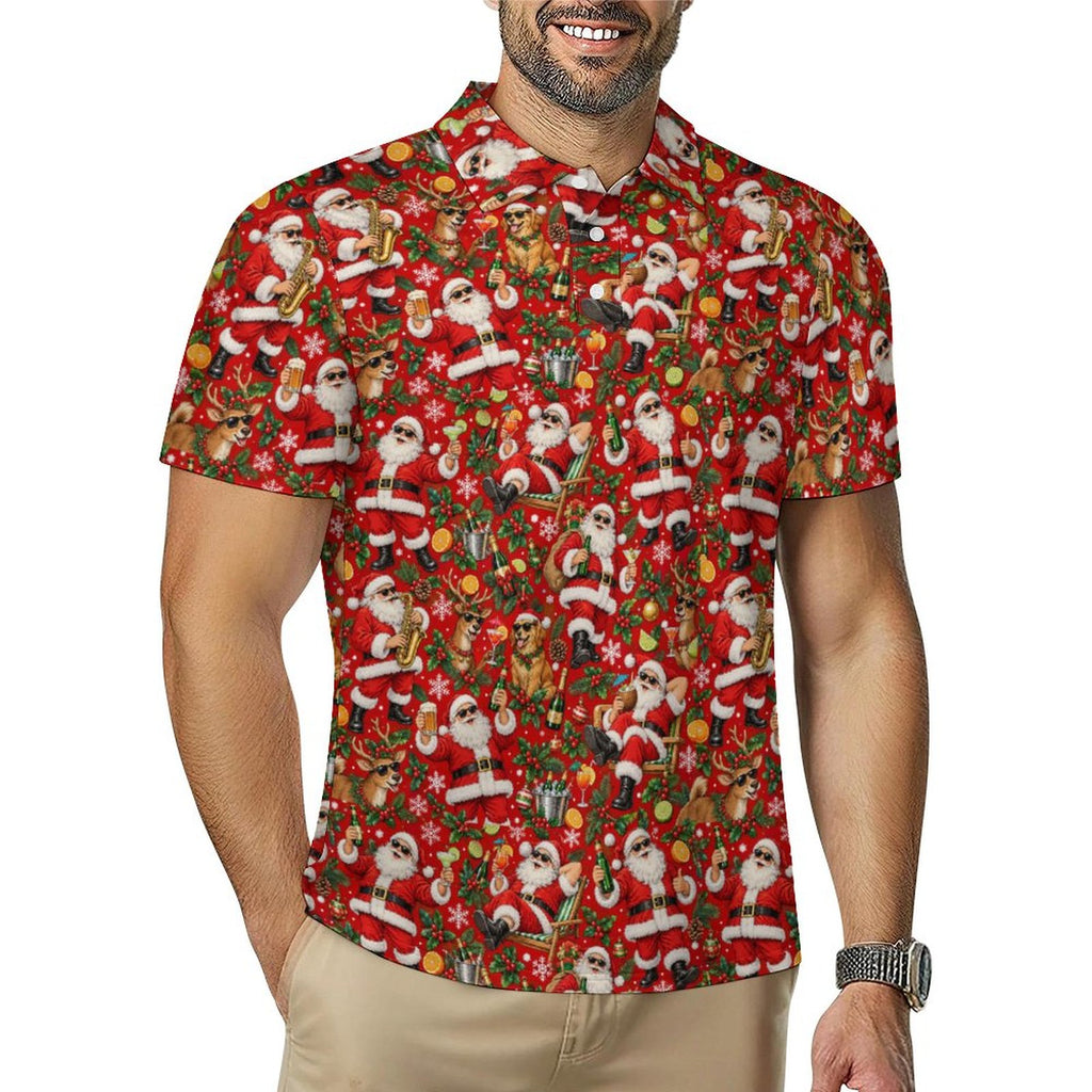 Santa and Golden Retrievers Men's Quick Dry POLO Shirt(All-Over Printing)