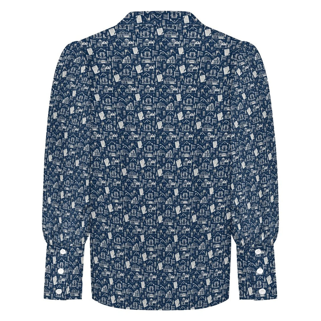 Women's  Realtor Blouse Satin Lantern Sleeve Long Sleeve Blouse(All-Over Printing) Stand out at showings, open houses and closings in this iconic golf polo featuring a bold real estate pattern.