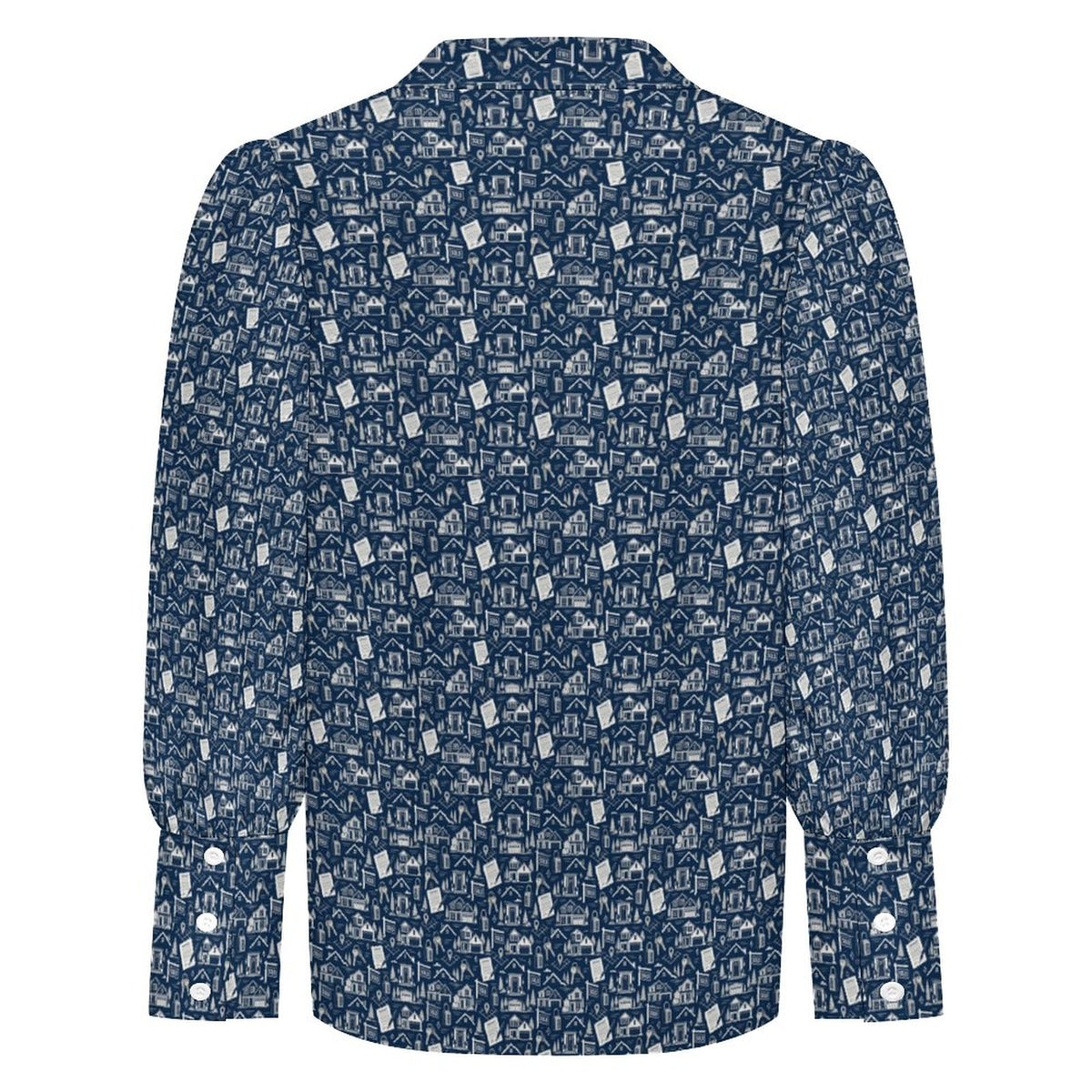 Women's  Realtor Blouse Satin Lantern Sleeve Long Sleeve Blouse(All-Over Printing) Stand out at showings, open houses and closings in this iconic golf polo featuring a bold real estate pattern.