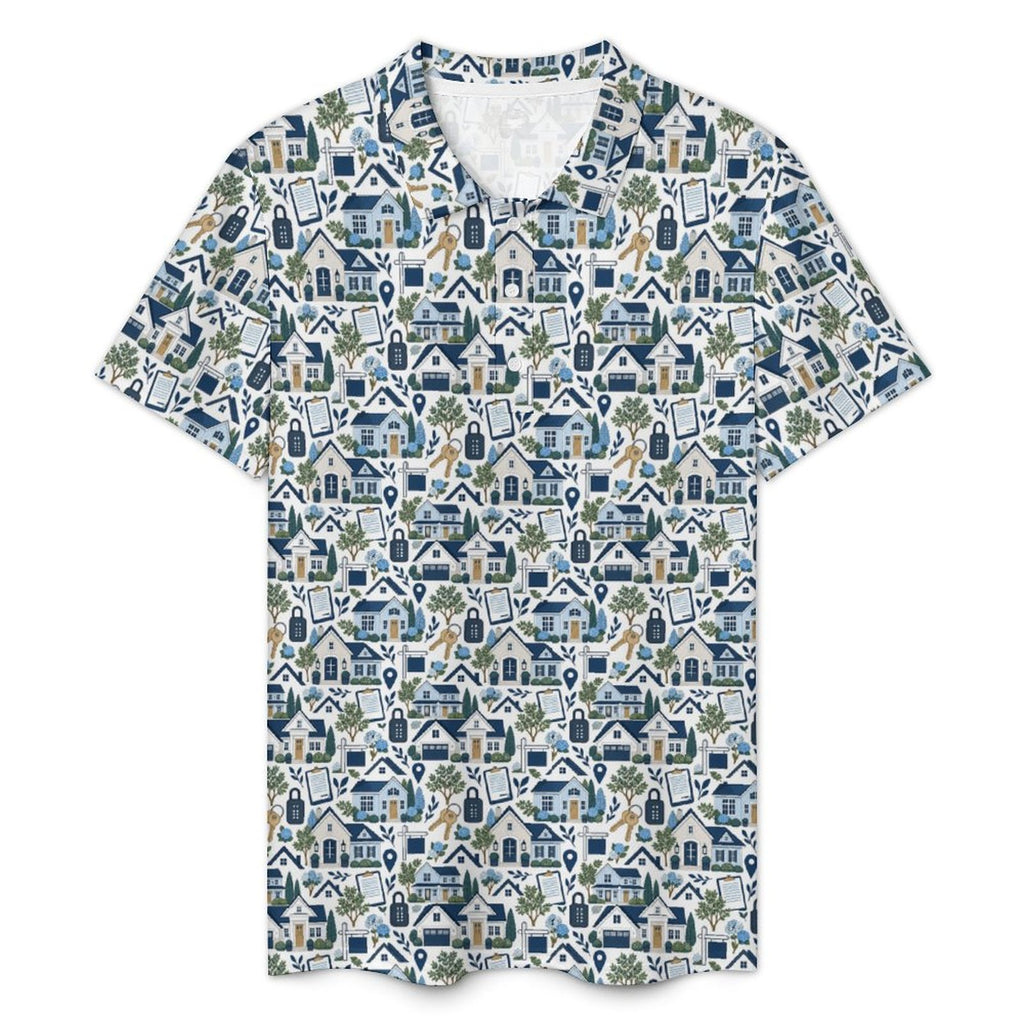 Men's Realtor  POLO Shirt Stand out at showings, open houses and closings in this iconic golf polo featuring a bold real estate pattern.