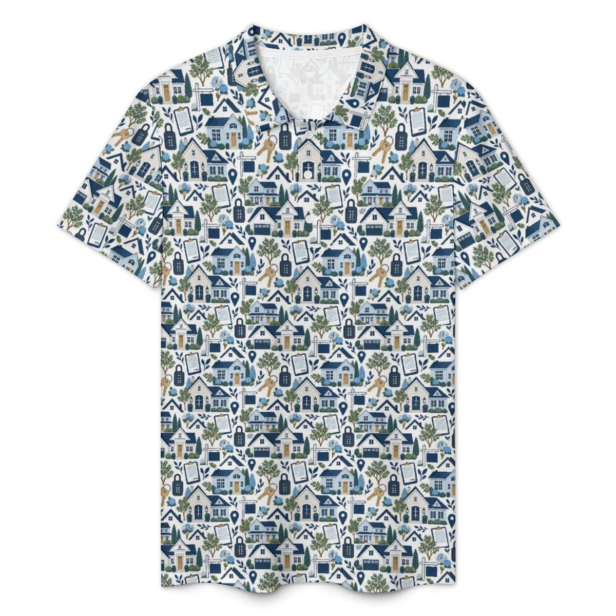 Men's Realtor  POLO Shirt Stand out at showings, open houses and closings in this iconic golf polo featuring a bold real estate pattern.