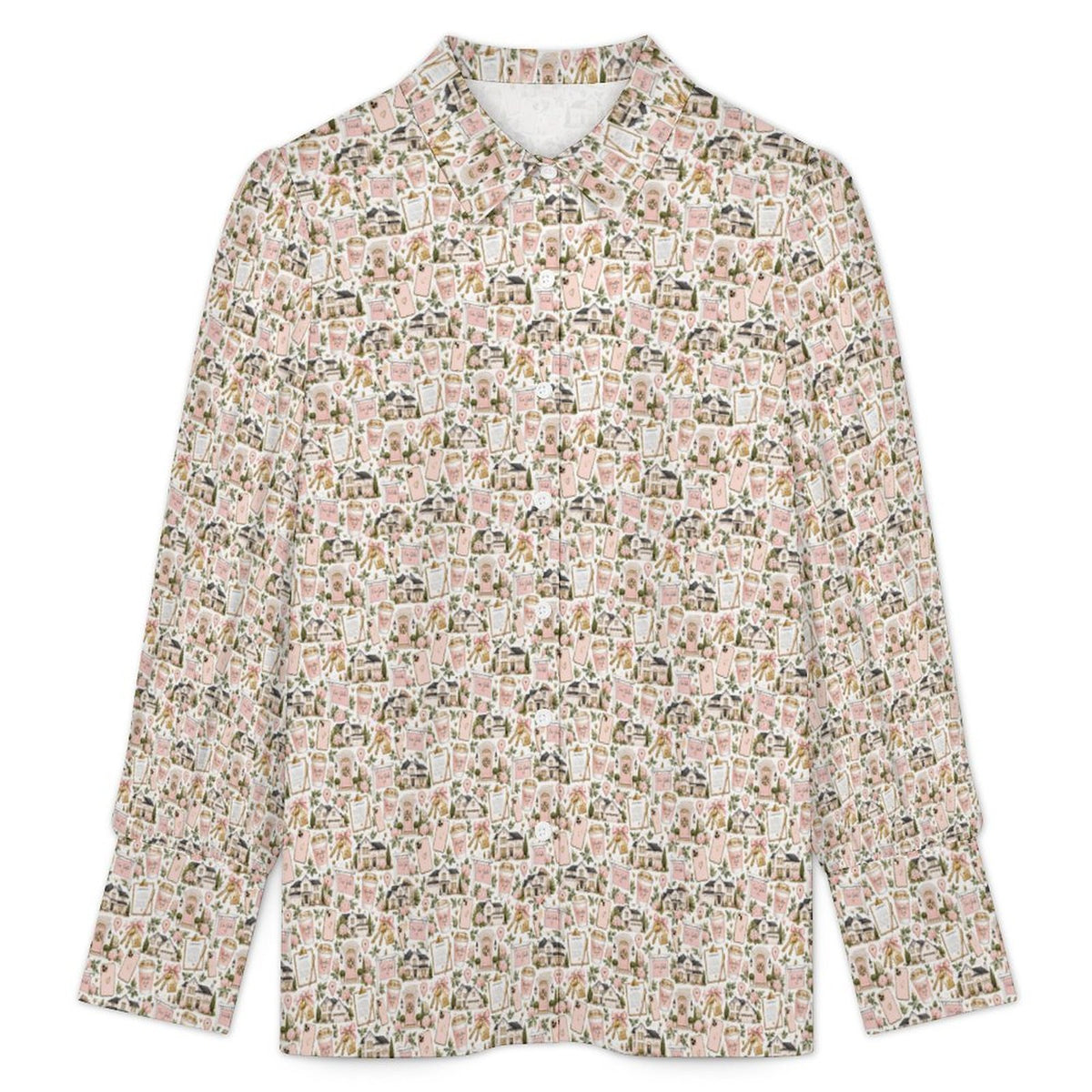 Women's Realtor  Satin Lantern Sleeve Long Sleeve Blouse Stand out at showings, open houses and closings in this iconic golf polo featuring a bold real estate pattern.