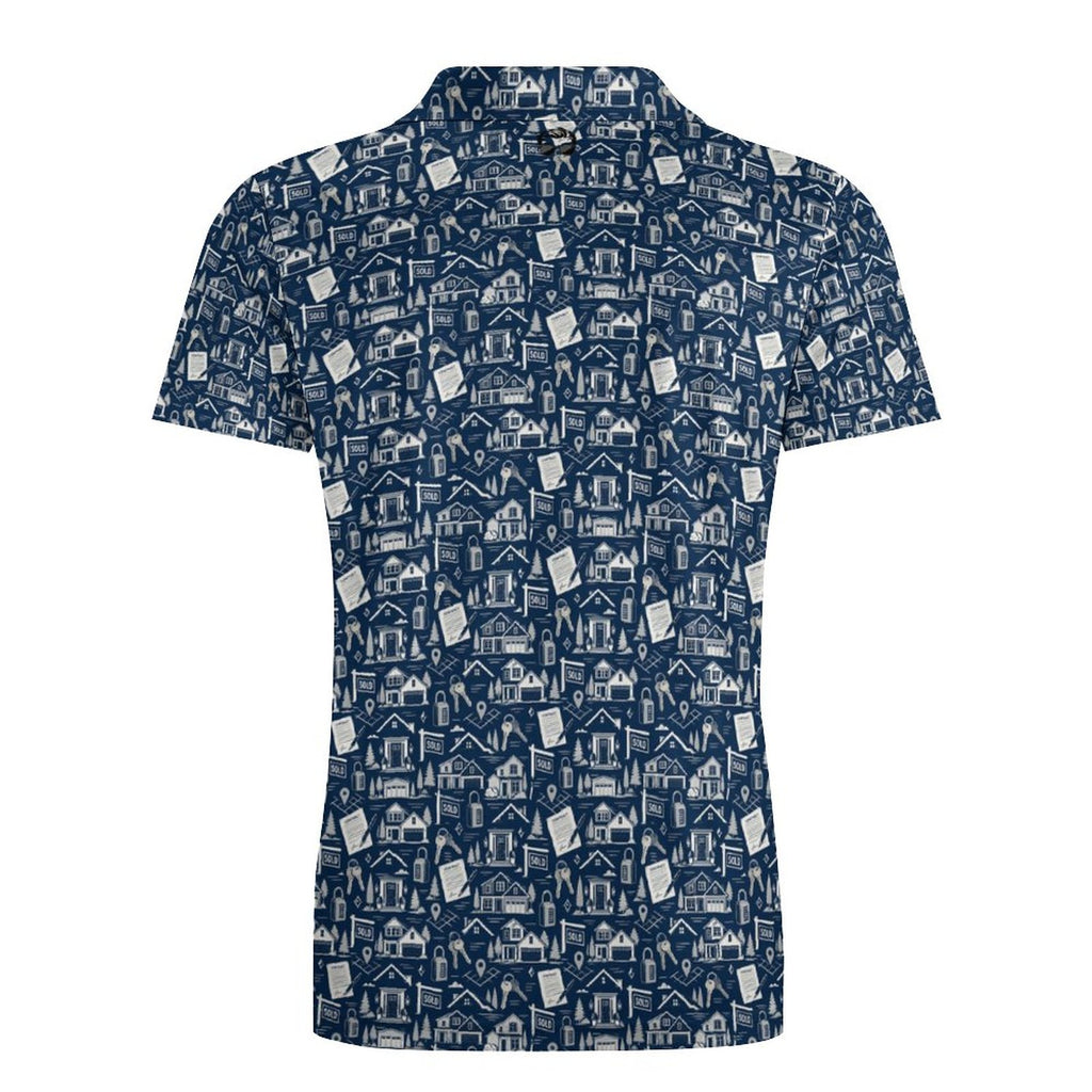 Mens Realtor Polo UPF50+ 180gsm Cooling Polyester Men's POLO T-shirt(All-Over Printing) Stand out at showings, open houses and closings in this iconic golf polo featuring a bold real estate pattern.