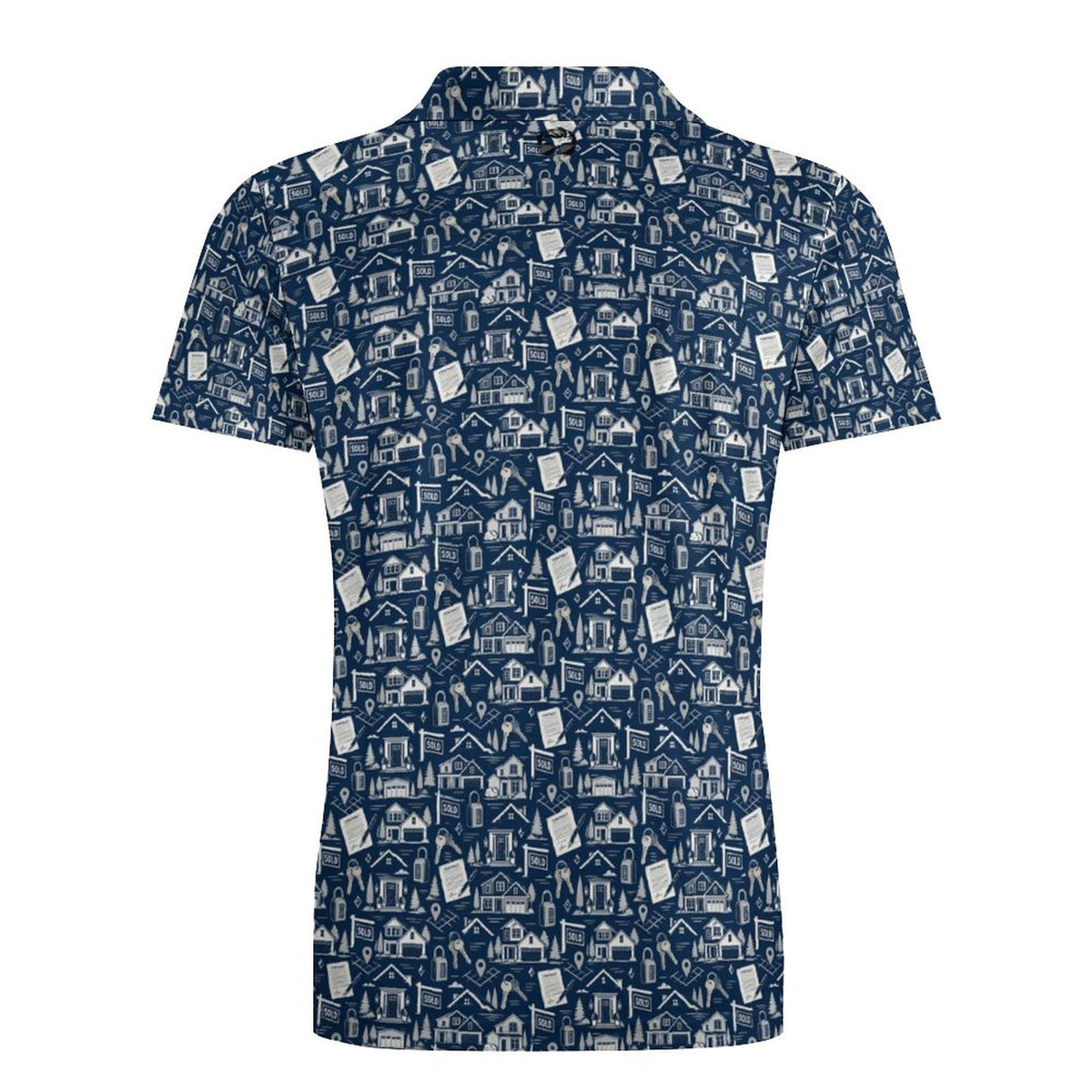 Mens Realtor Polo UPF50+ 180gsm Cooling Polyester Men's POLO T-shirt(All-Over Printing) Stand out at showings, open houses and closings in this iconic golf polo featuring a bold real estate pattern.