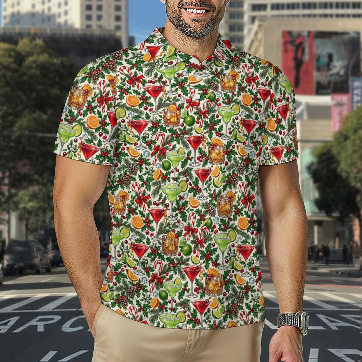 Holiday Cocktails Shirt  Men's Quick Dry POLO Shirt(All-Over Printing)