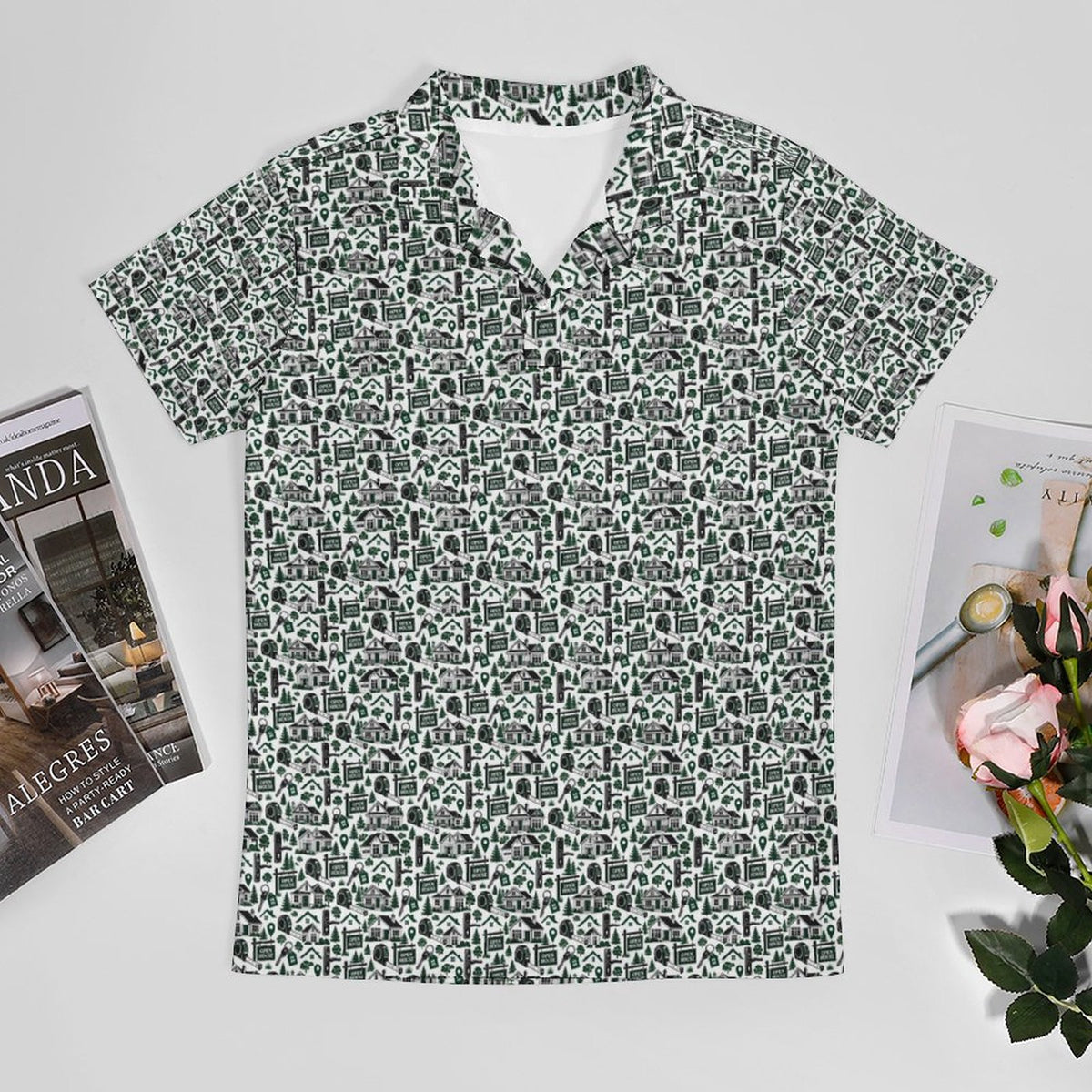 Men's Realtor Polo UPF50+ 180gsm Cooling Polyester Men's POLO T-shirt(All-Over Printing) Stand out at showings, open houses and closings in this iconic golf polo featuring a bold real estate pattern.
