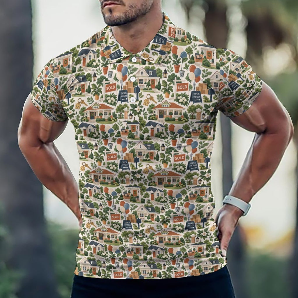 Men's Realtor POLO Shirt Stand out at showings, open houses and closings in this iconic golf polo featuring a bold real estate pattern.