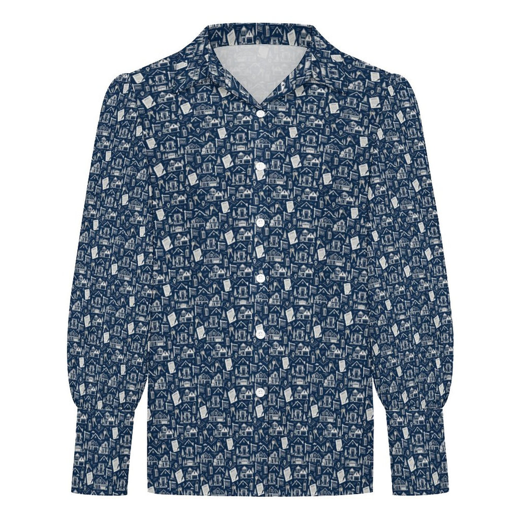Women's  Realtor Blouse Satin Lantern Sleeve Long Sleeve Blouse(All-Over Printing) Stand out at showings, open houses and closings in this iconic golf polo featuring a bold real estate pattern.
