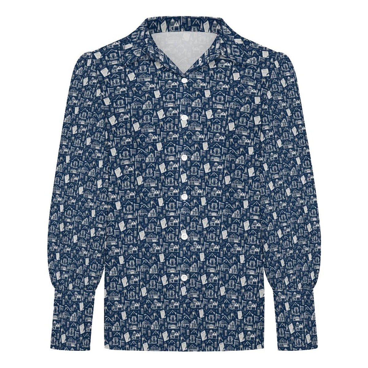 Women's  Realtor Blouse Satin Lantern Sleeve Long Sleeve Blouse(All-Over Printing) Stand out at showings, open houses and closings in this iconic golf polo featuring a bold real estate pattern.