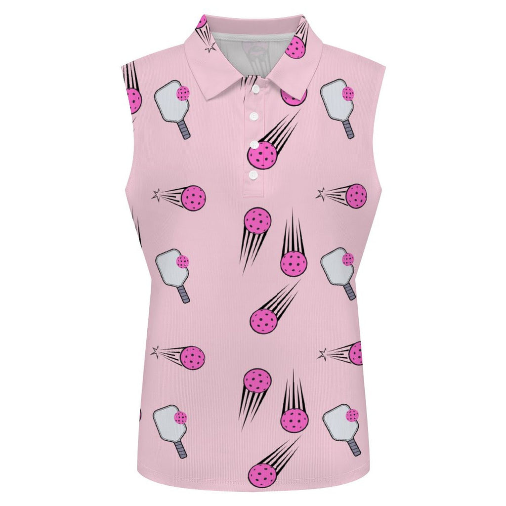 Women's Pink Pickleball POLO Tank Top(All-Over Printing)