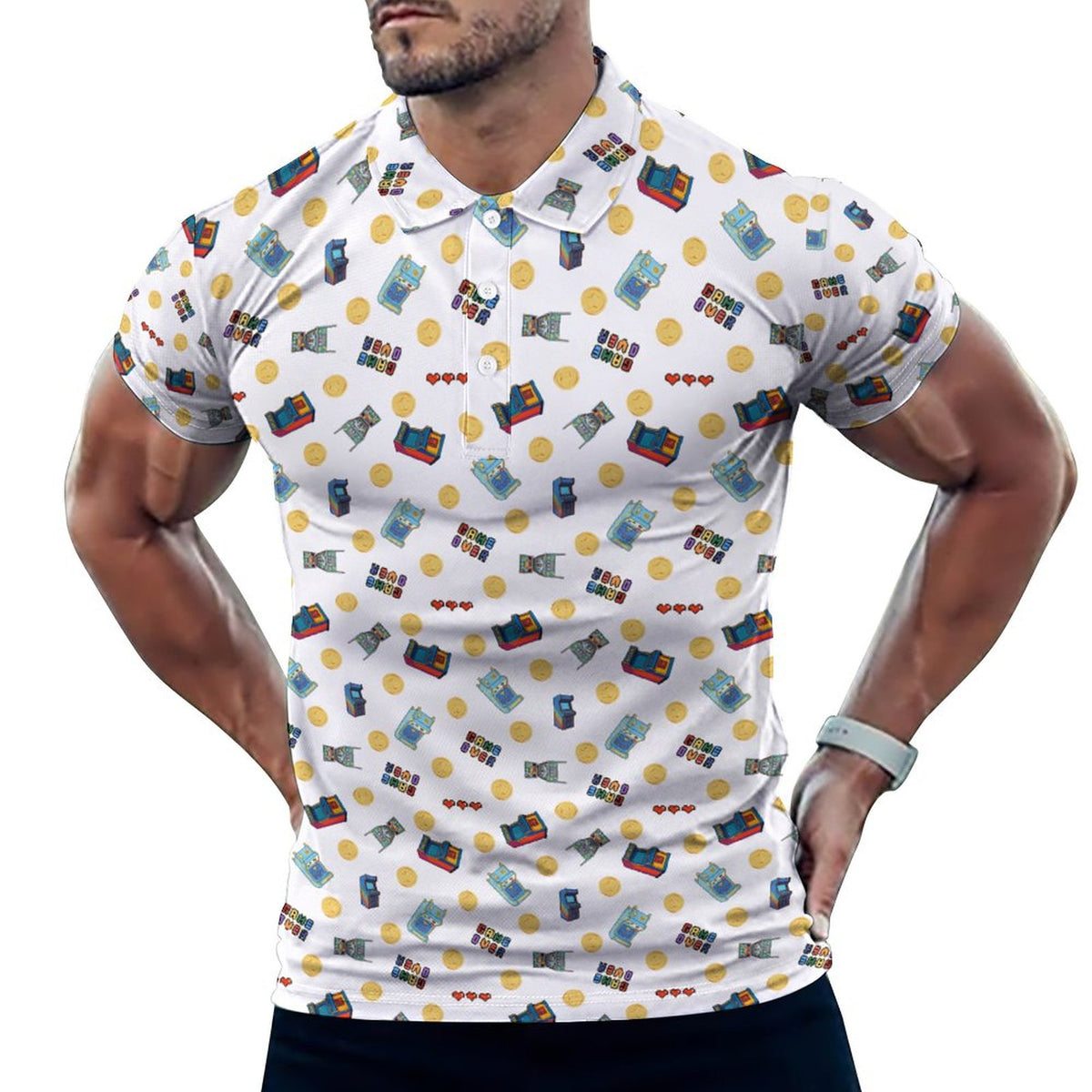 Pinball Arcade Polo Shirts with All-Over printing Design Straight