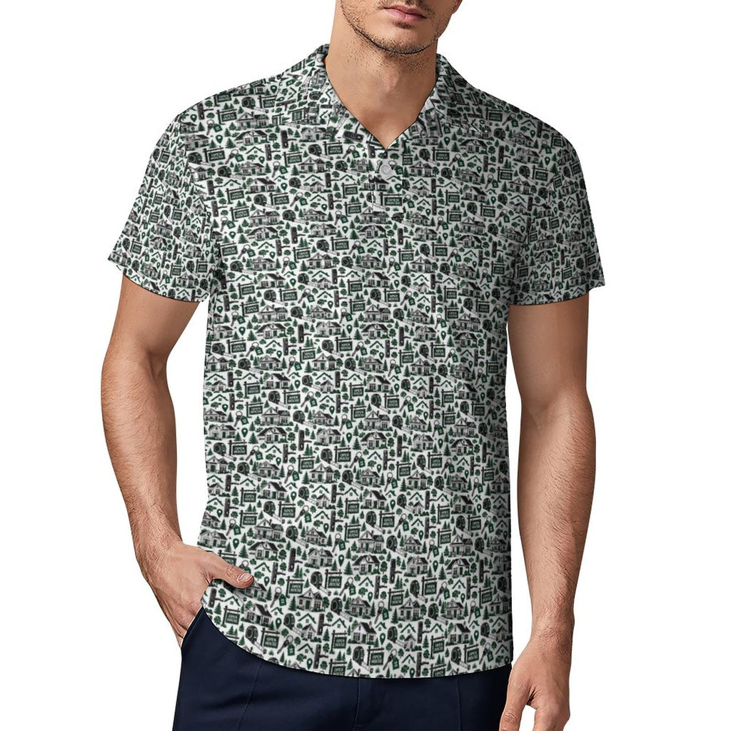 Men's Realtor Polo UPF50+ 180gsm Cooling Polyester Men's POLO T-shirt(All-Over Printing) Stand out at showings, open houses and closings in this iconic golf polo featuring a bold real estate pattern.