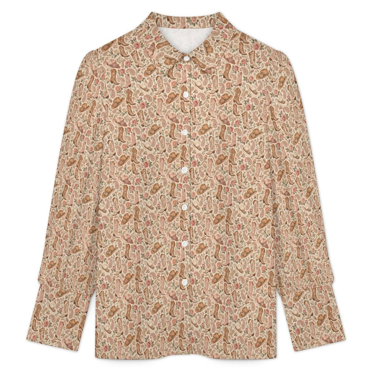 Women's Elegant Western Blouse  Satin Lantern Sleeve Long Sleeve Blouse(All-Over Printing)