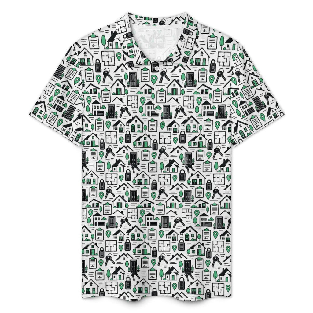 Men's Realtor POLO Shirt(All-Over Printing) Stand out at showings, open houses and closings in this iconic golf polo featuring a bold real estate pattern.
