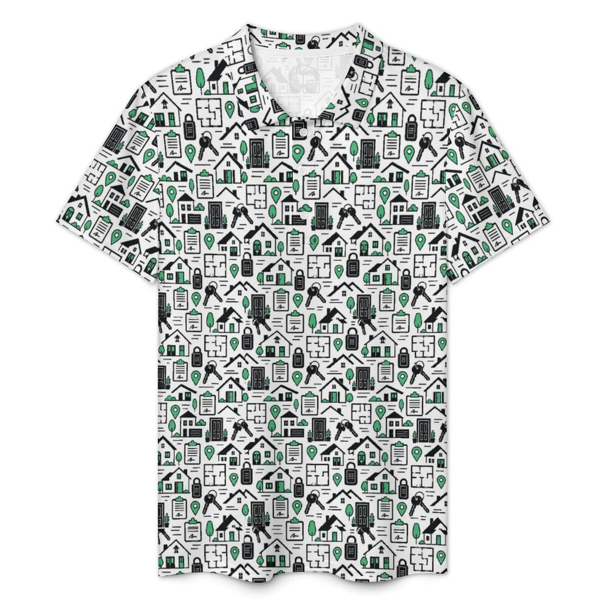 Men's Realtor POLO Shirt(All-Over Printing) Stand out at showings, open houses and closings in this iconic golf polo featuring a bold real estate pattern.